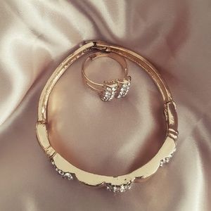 Gold Bracelet and Ring Set with Crystal Embellishments